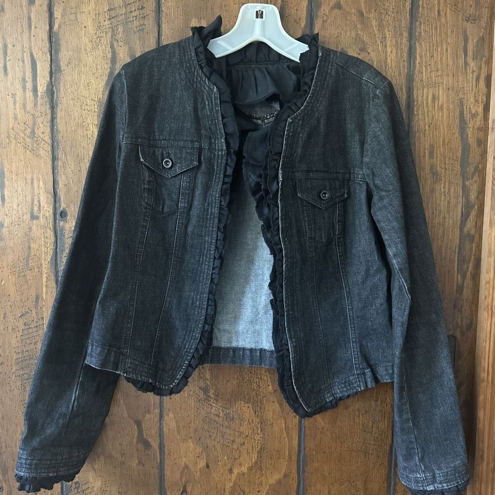 INC Womens Cotton Jean Blazer Jacket‎ size Small Black Ruffled